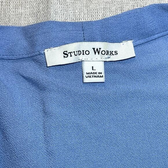 Studio Works | Periwinkle Lace Trim Open Front Cardigan | Large - Picture 4 of 6